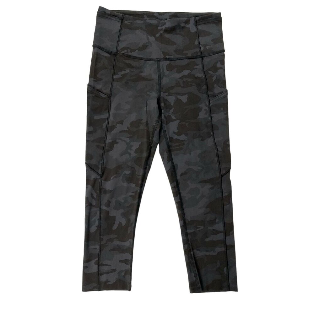 Lululemon Leggings Womens 6 Black Gray Fast Free Camo Crop Running Gym Athletic